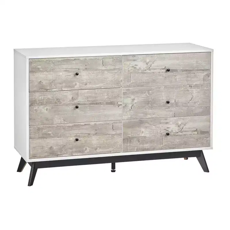 Buylateral Crislana Mid-Century Modern 6 Drawer Dresser Gray/White
