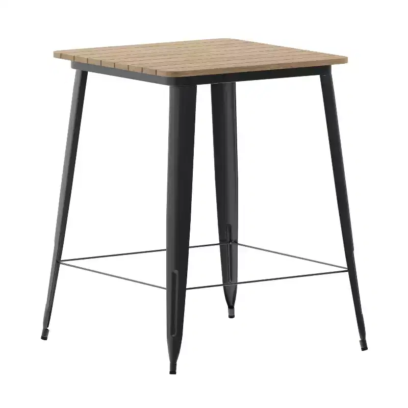 Merrick Lane Indoor/Outdoor Bar Top Table, 31.5 Square All Weather Poly Resin Top with Steel base