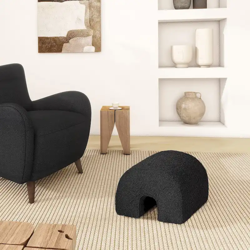 Bridge 16 Boucle Faux Sherpa Upholstered Arched Footstool Ottoman