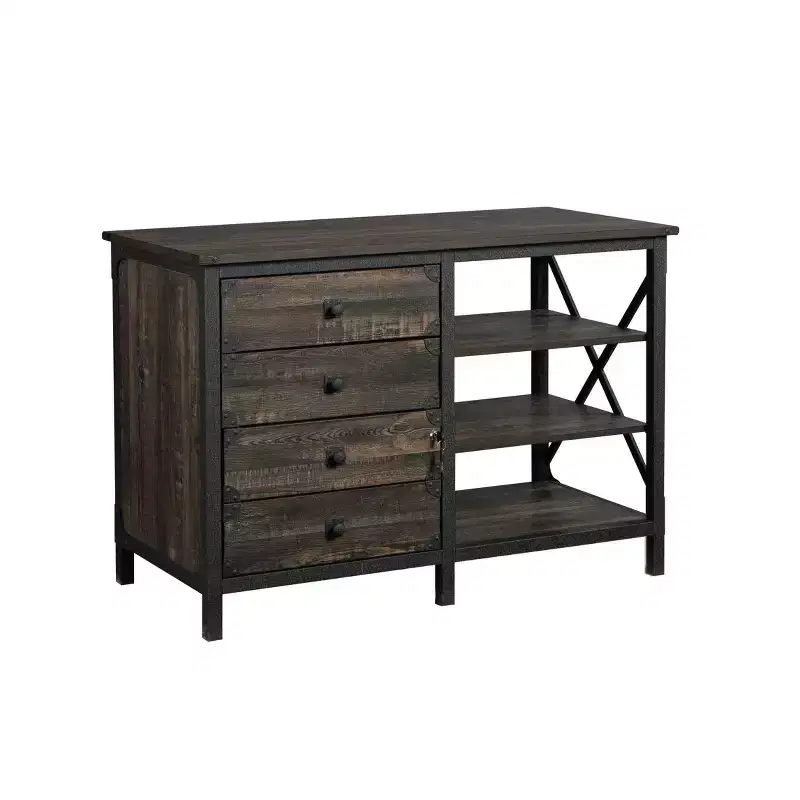 Steel River Storage Credenza with Drawers Carbon Oak - Sauder: Industrial Design, Letter/Legal File Size, Metal Frame