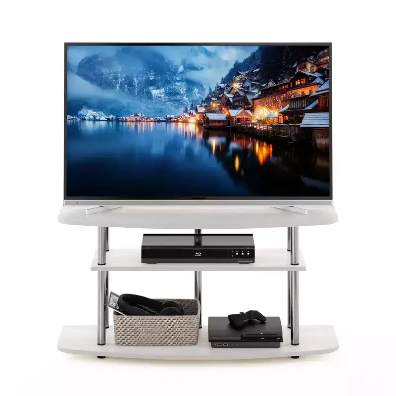 Furinno 3-Tier No Tools TV Stand Entertainment Center Hold up to 46 TV White Oak