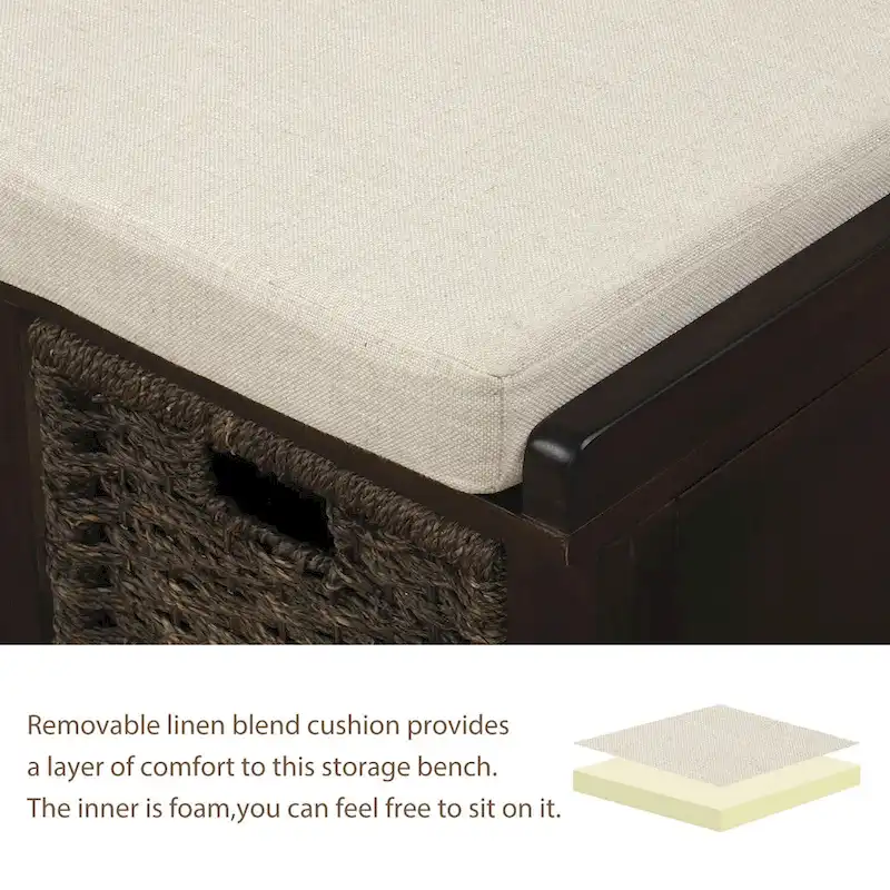Entryway Bench with 3 Removable Rattan Baskets