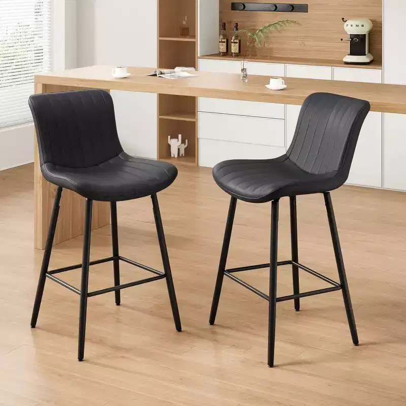Okak Set of 2 Faux Leather Counter Height Bar Stools for Dining Rooms,Armless Chairs Counter Bar Stools with Black Metal Legs