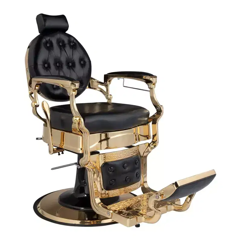 Karl Home Black with Gold Vintage Style Heavy Duty Hydraulic Recline Barber Chair