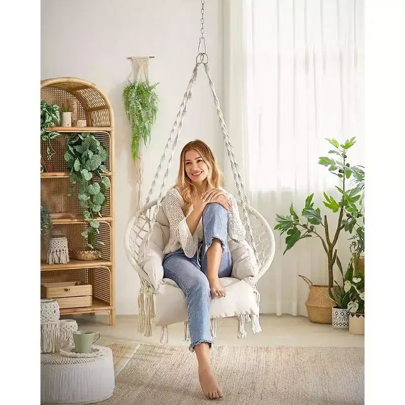 Hanging Hammock Chair with Large Thick Cushion, Boho Swing Chair