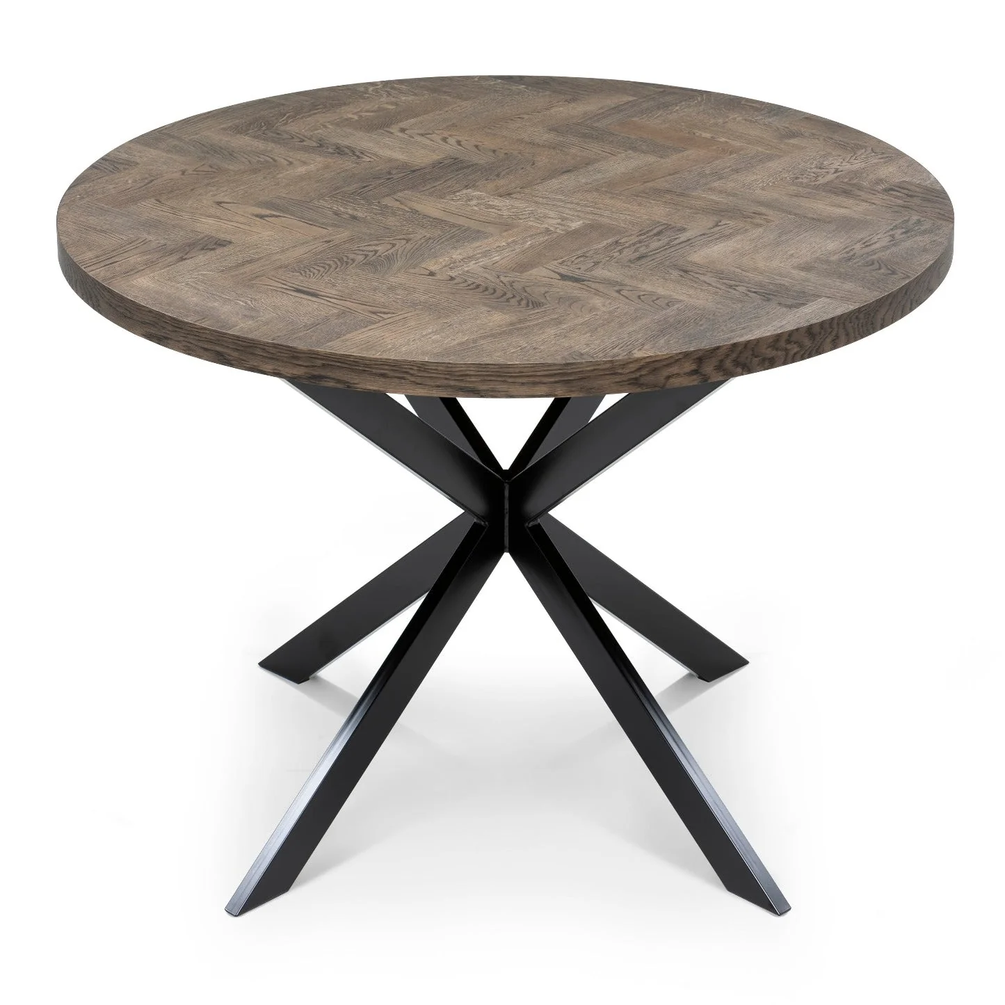 Round Herringbone Dining Table in Dark Oak - Introducing our Round Herringbone Dining Table in Dark Oak - a stunning addition