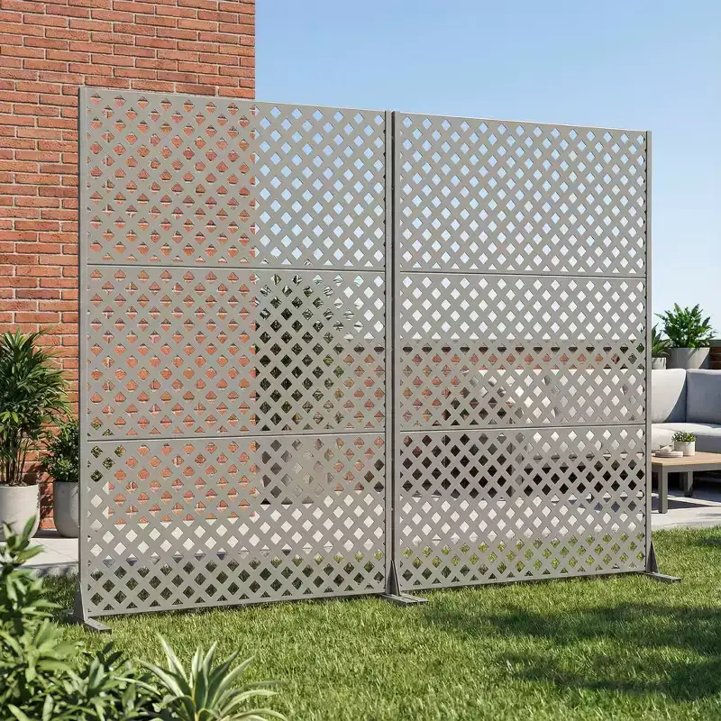 MAYEERTY Laurence Diamond Gray Galvanized Steel Room Divider, 72x47x16, 3-Piece Double-Sided Decorative Screen
