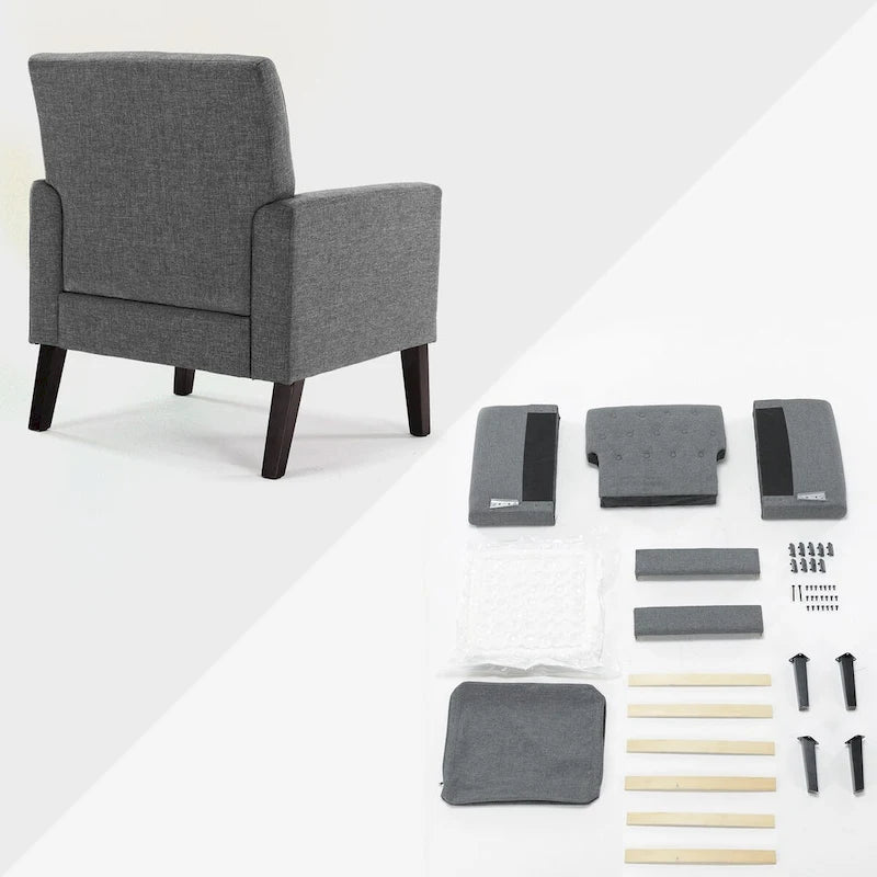 Linen Accent Chair Comfy Living Room Chair with Arms Upholstered Button Tufted Armchair Modern Arm Chairs Set Of 2
