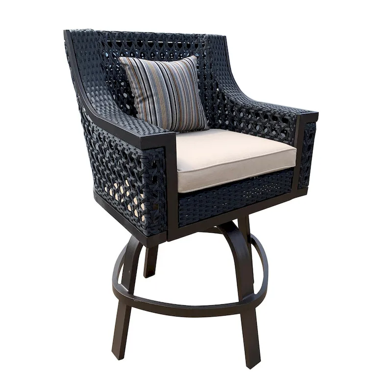 Monterey Patio Motion Swivel Bar Stool Chair with Accent Pillow - N/A
