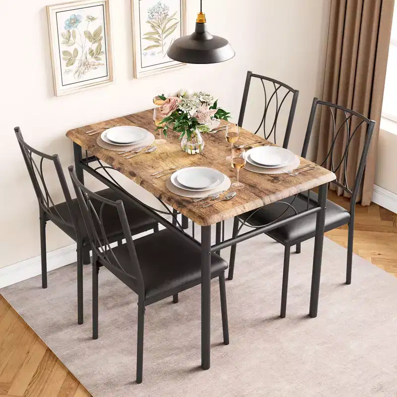 Kitchen Table and Chairs,Dining Room Table Set for 4 with Chairs, Metal & Wood Rectangular Dining Table for Small Space,Apartment