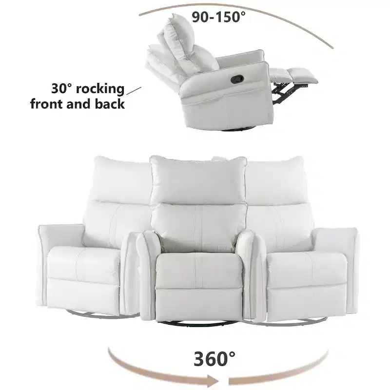 Rocking Recliner Chair with Side Pockets, 360° Swivel & Reclining, Supports 330 lbs – Light Gray