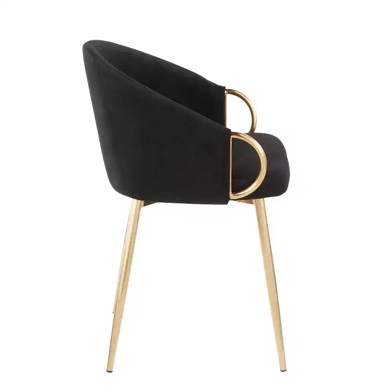 Set of 2 Claire Dining Chairs Gold/Black Velvet - LumiSource: Rounded Low Backrest, Padded Seat, Steel Frame