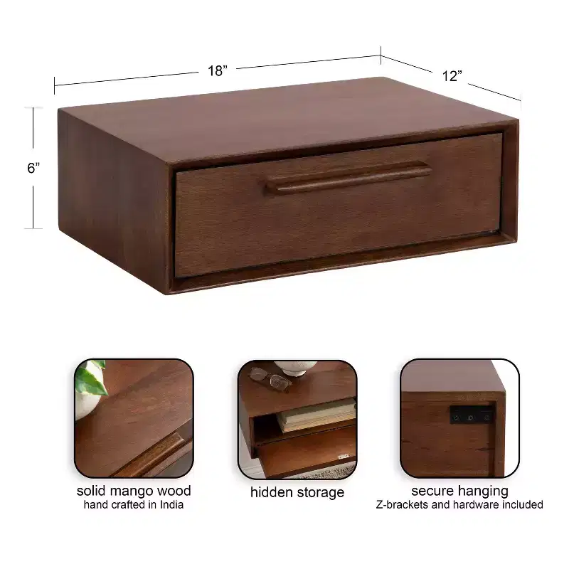Kate & Laurel All Things Decor 18"x12"x6" McCutcheon Wood Storage Shelf Walnut Brown
