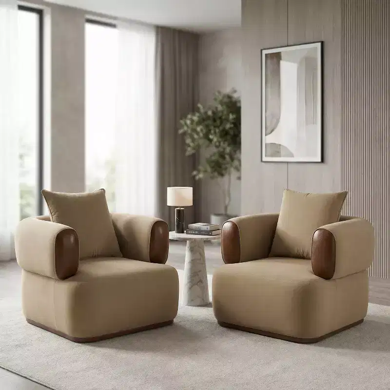 Christopher Knight Home Katia Modern Velvet Faux Leather Arm Chair with Pillow (Set of 2)