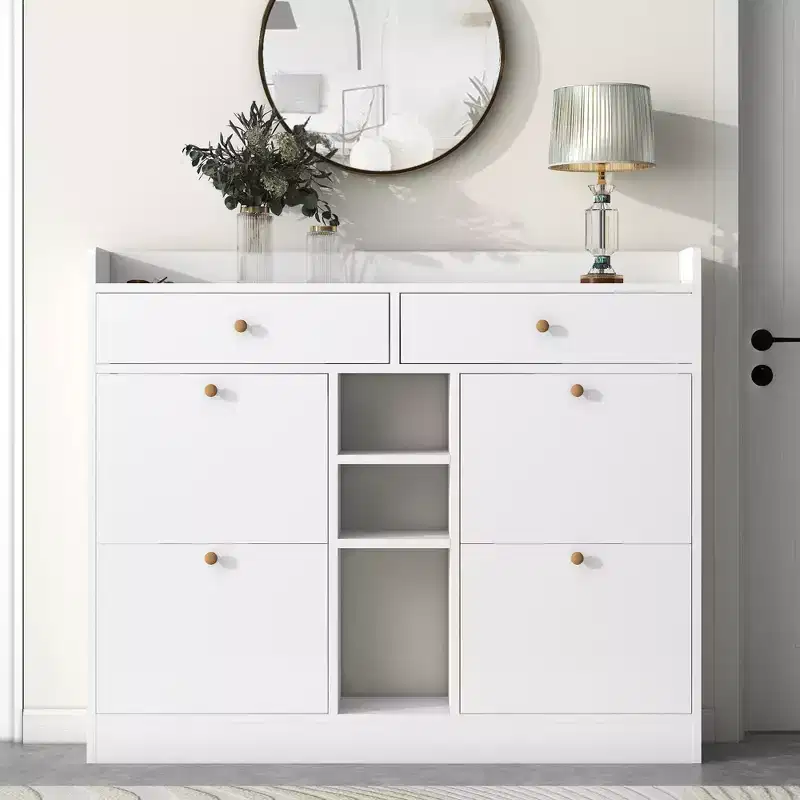 Modern Shoe Cabinet with 4 Flip Drawers - Holds 19 Pairs