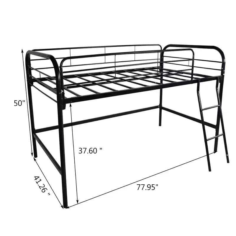 Metal Twin Loft Bed, Twin Size High Loft Bed Black
