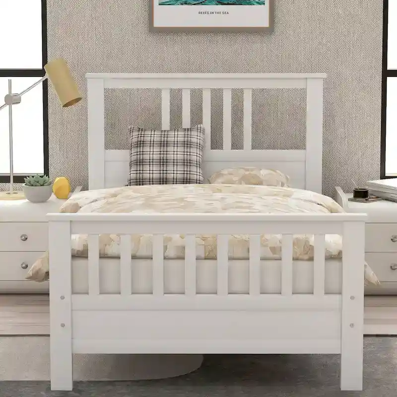 Wood Platform Bed with Paneled Headboard and Footboard