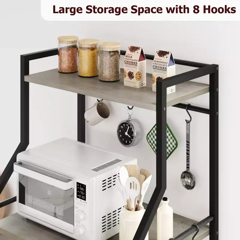 Freestanding Kitchen Bakers Rack, 5 Tier Microwave Stand with Wire Basket & Adjustable Feet, 50.7'' Tall Industrial Coffee Bar Statio