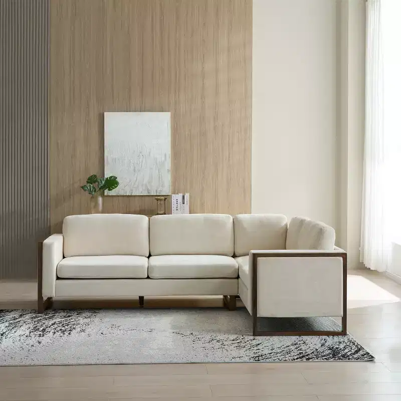 Christopher Knight Home Iansan 104'' 5-Seater Modern Rubberwood Upholstered L-Shaped Sectional Sofa