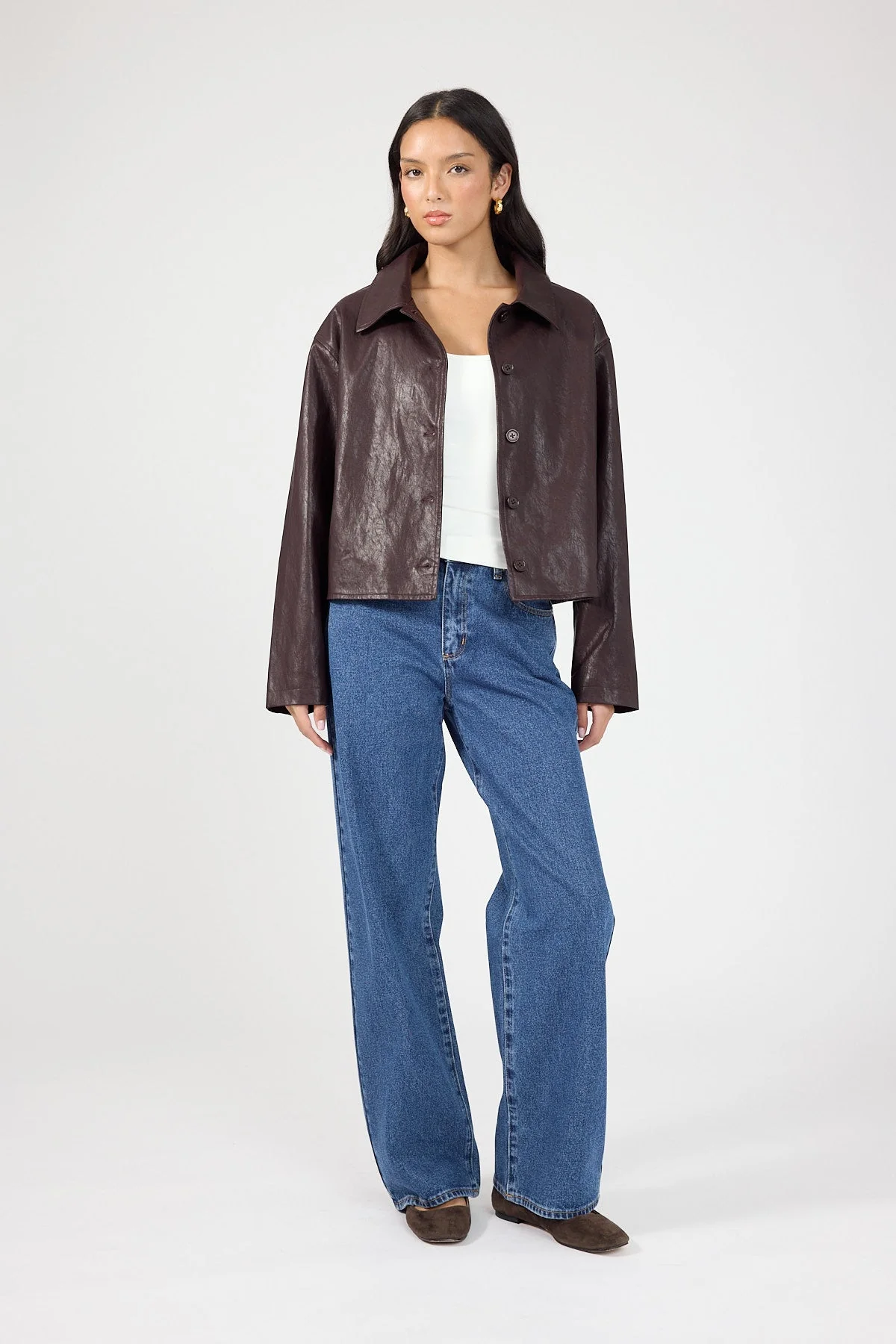 Faux Leather Jacket Plum