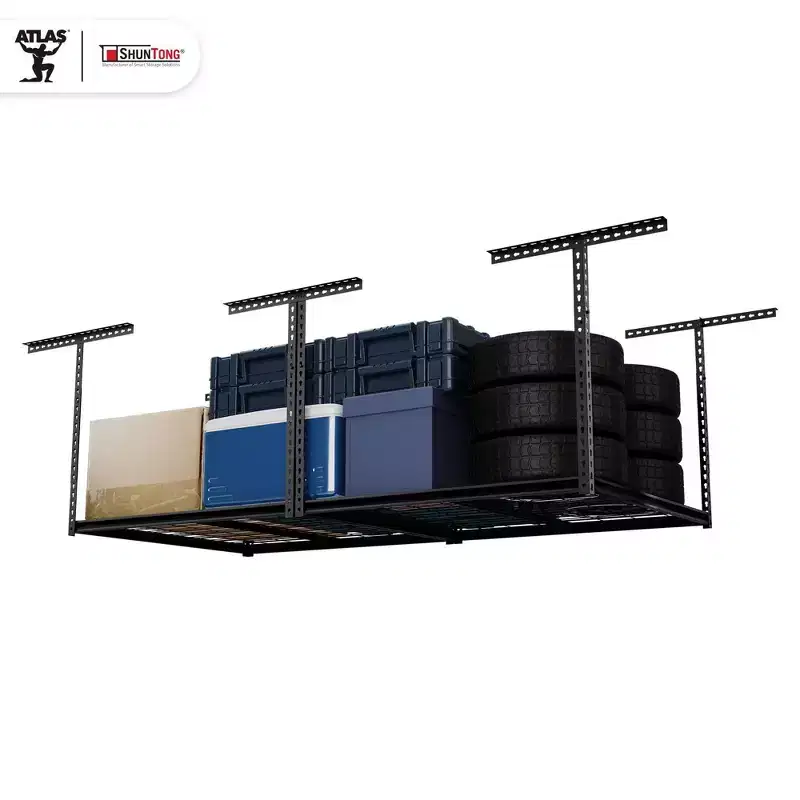 Shuntong 4'x8' The Atlas Pro Overhead Garage Storage Rack 1100 lbs Weight Capacity Hammertone Finish Black