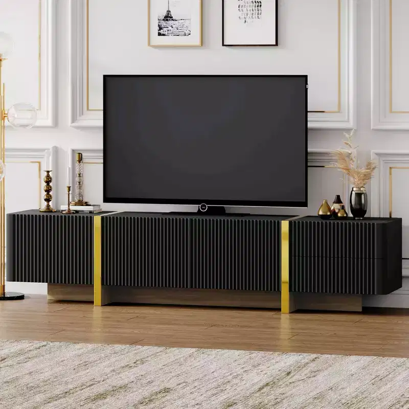 Modern TV Stand for TVs up to 80 Inches, Entertainment Center with Storage Cabinets and Drawers