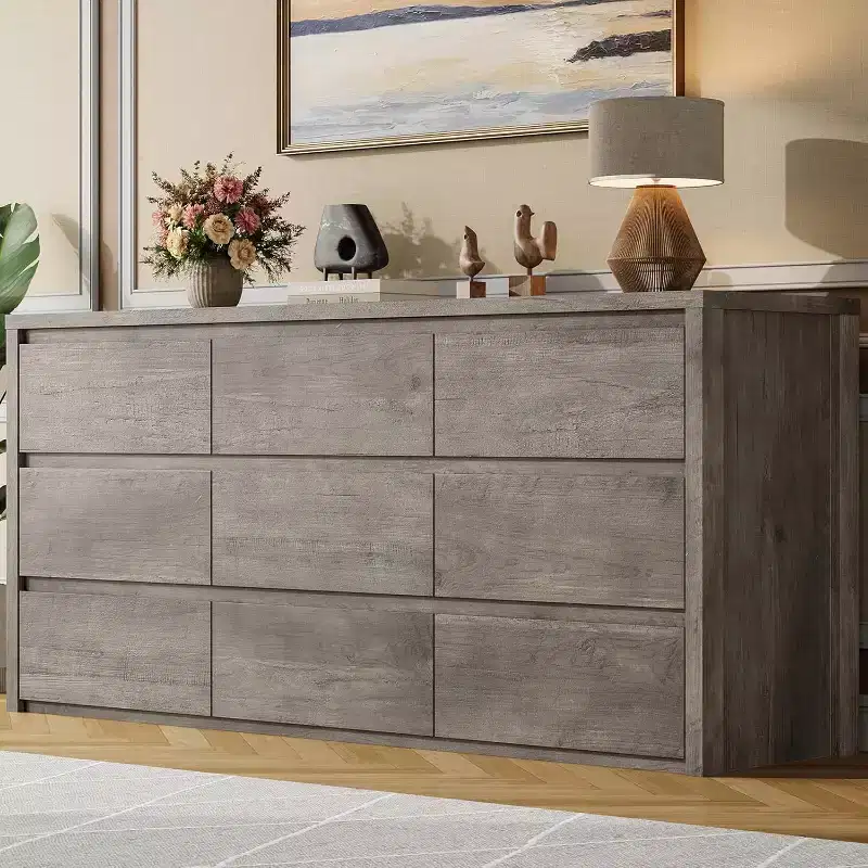 9-Drawer Wooden Dresser for Bedroom, Wide Modern Chest of Drawers, Large Storage Organizer for Living Room, Hallway, or Entryway