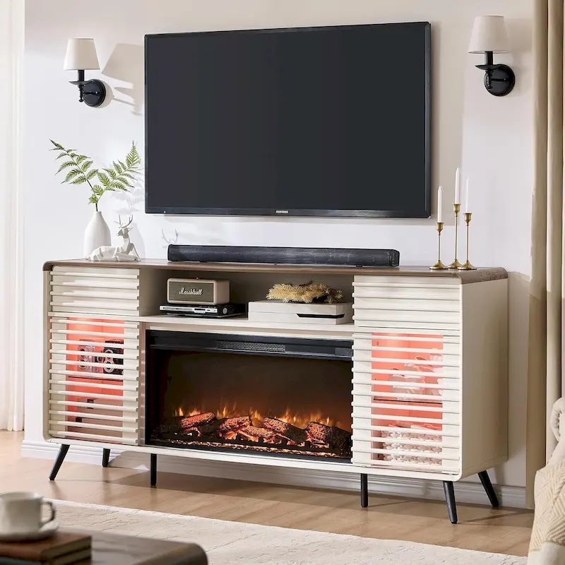 Mid Century Modern Fireplace TV Stand, Entertainment Center