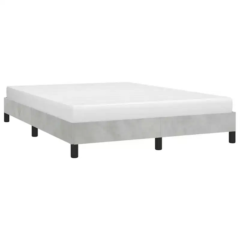 Bed Frame Light Gray Velvet, Engineered wood, Plywood Queen