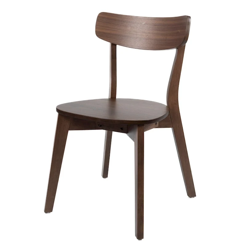 Walnut Brown Dining Side Chair with Round Seat and Open Panel Back