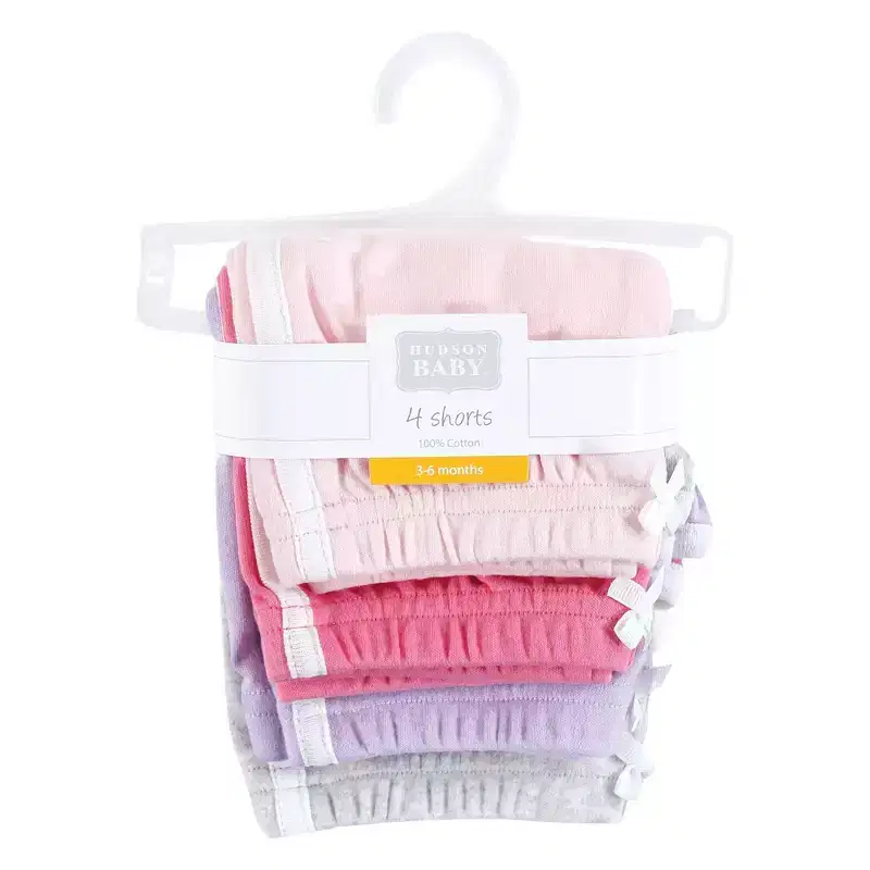 Hudson Baby Girl Shorts Bottoms 4-Pack, Pink Lilac