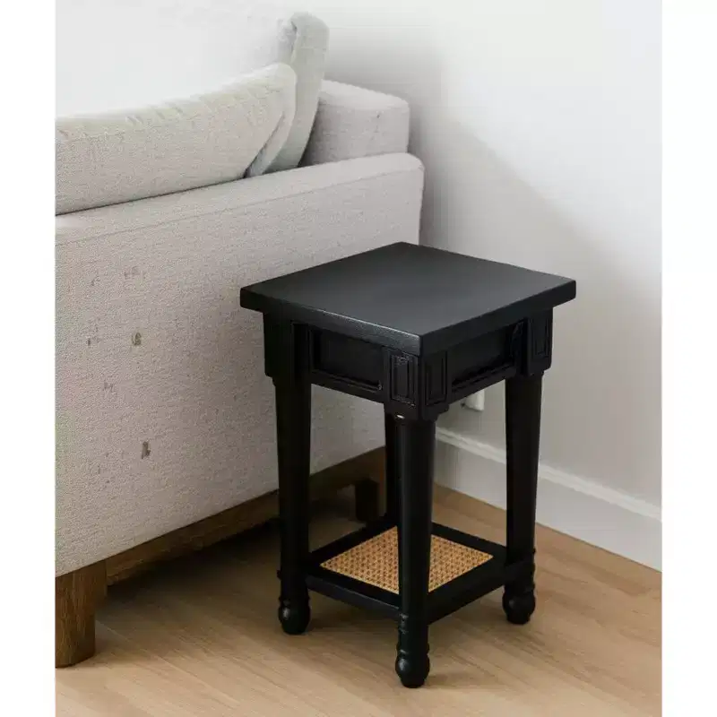 20-Inch Square End Table with Shelf – Solid Wood & Cane