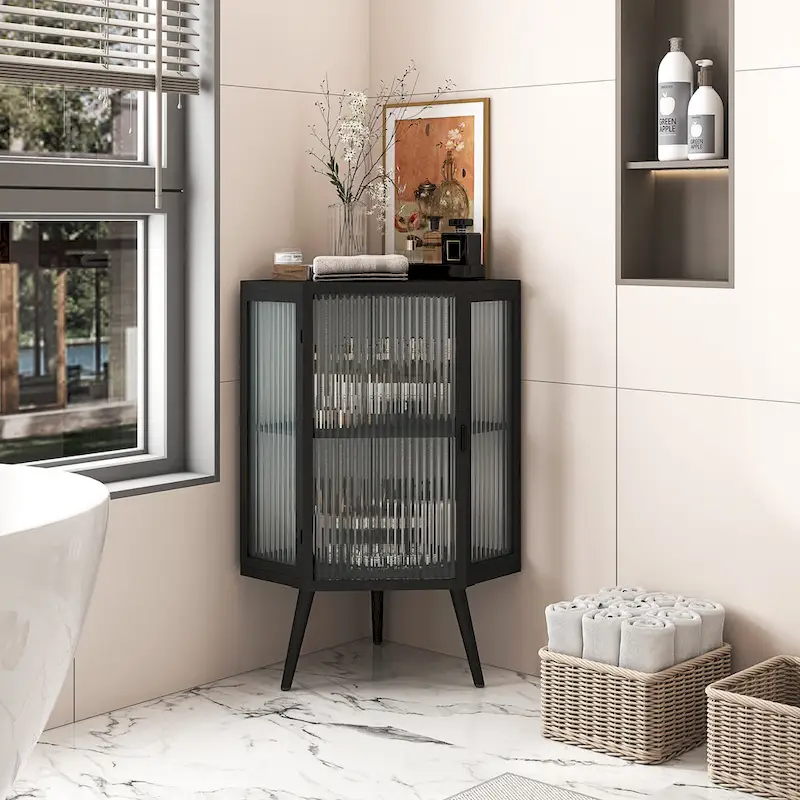 22.25 Floor Coner Cabinet with Tempered Glass Door