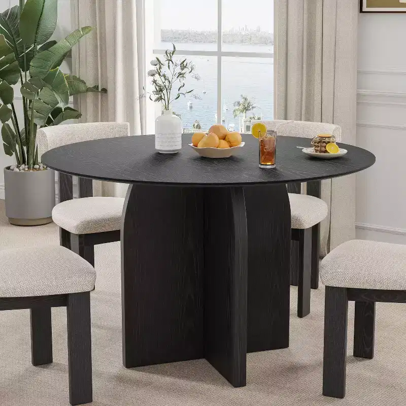 PexFix 45 x45 Solid Wood Round Dining Table with Black Finish and Elegant Arched Legs for Modern Dining Rooms & Kitchens