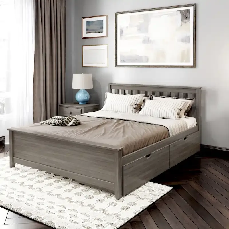 Queen Bed with Storage Drawers and Slat Headboard