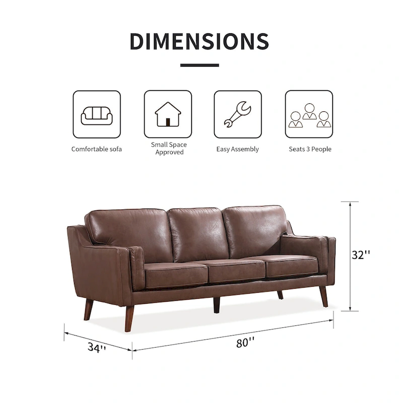 Mid-Century Leather Sofa Loveseat with 5.9 Upholstered Cushion