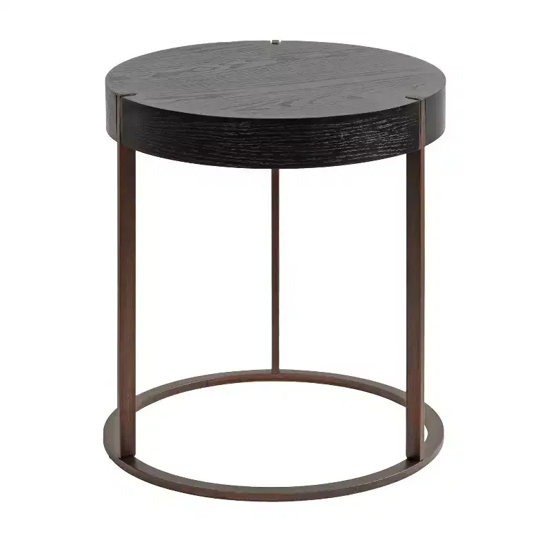 Round Side Table, Wood and Metal, 16x16x18, Black