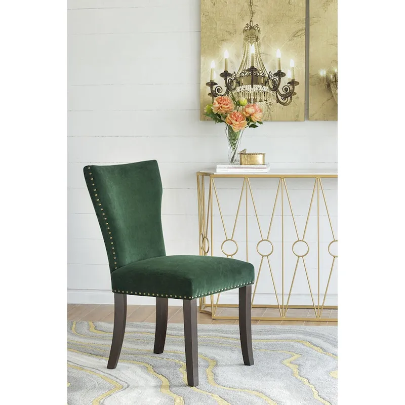 Armless Dining Chairs with Velvet Upholstery and Nailhead Trim, Set of 2