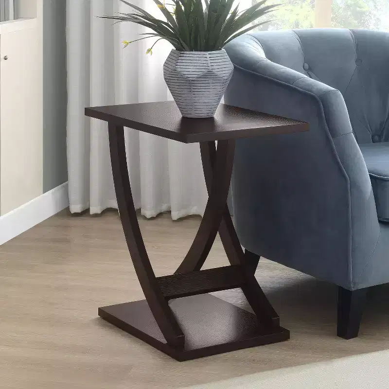 Criss-Cross Chairside End Table – Brown Wood, 24 in. H