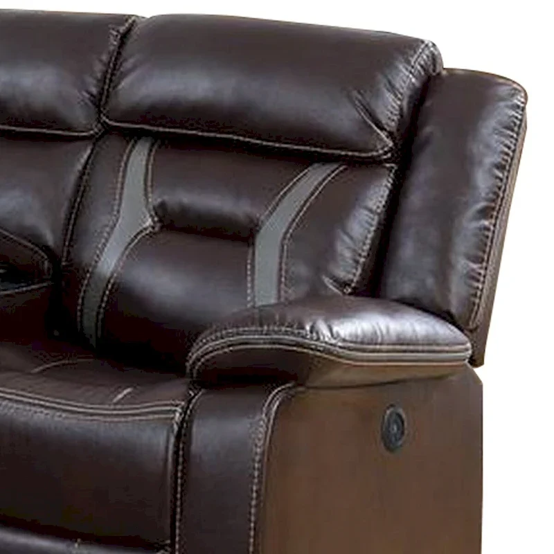 Lof Power Reclining Sectional Sofa Set, USB Port, Brown Gel Faux Leather
