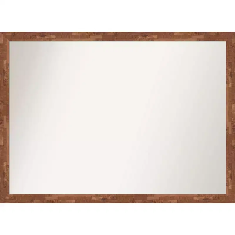 41" x 30" Non-Beveled Fresco Light Pecan Wood Wall Mirror - Amanti Art: Modern Rectangle, Includes Mounting Hardware