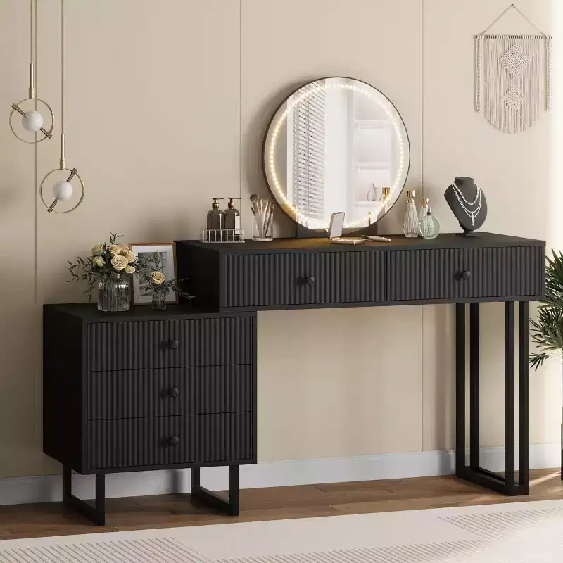 Makeup Vanity Desk with Mirror, 5 Drawers & 3 Color Lights – Adjustable Brightness