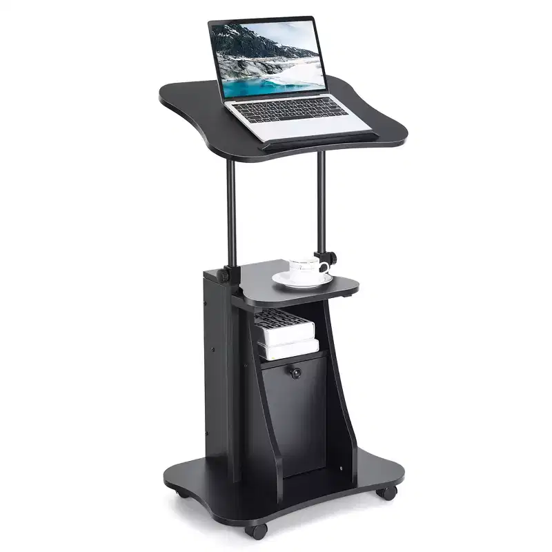 Mobile Podium Stand Office Laptop Cart with Storage Adjustable Height White/Black