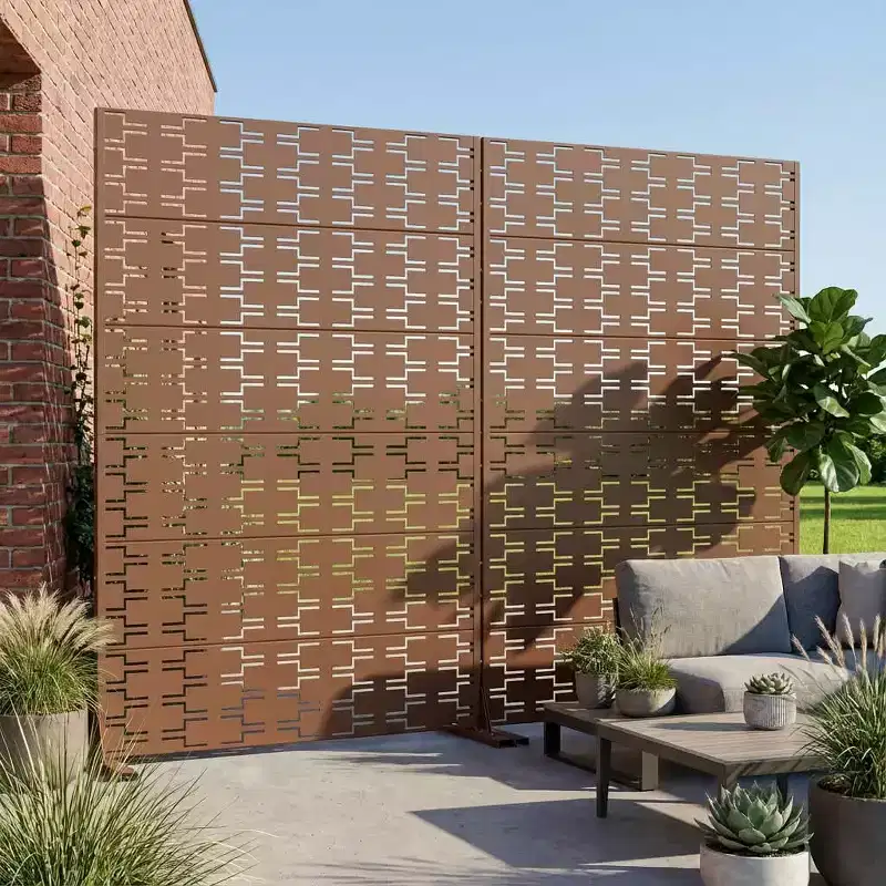 MAYEERTY Brick 01 Brown Galvanized Steel Room Divider, 72x47x16, 6-Piece Double-Sided Rustproof Privacy Screen