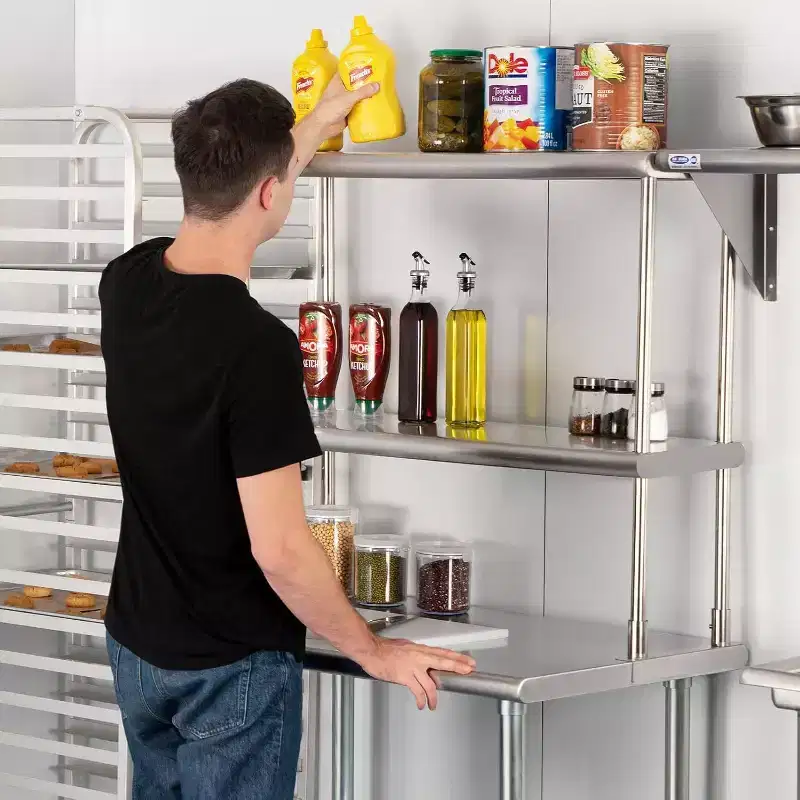 Acekool Stainless Steel Work Table with Backsplash & Wheels, Adjustable Under Shelf, 12x30/36/48in, for Kitchen, Restaurant, Laundry