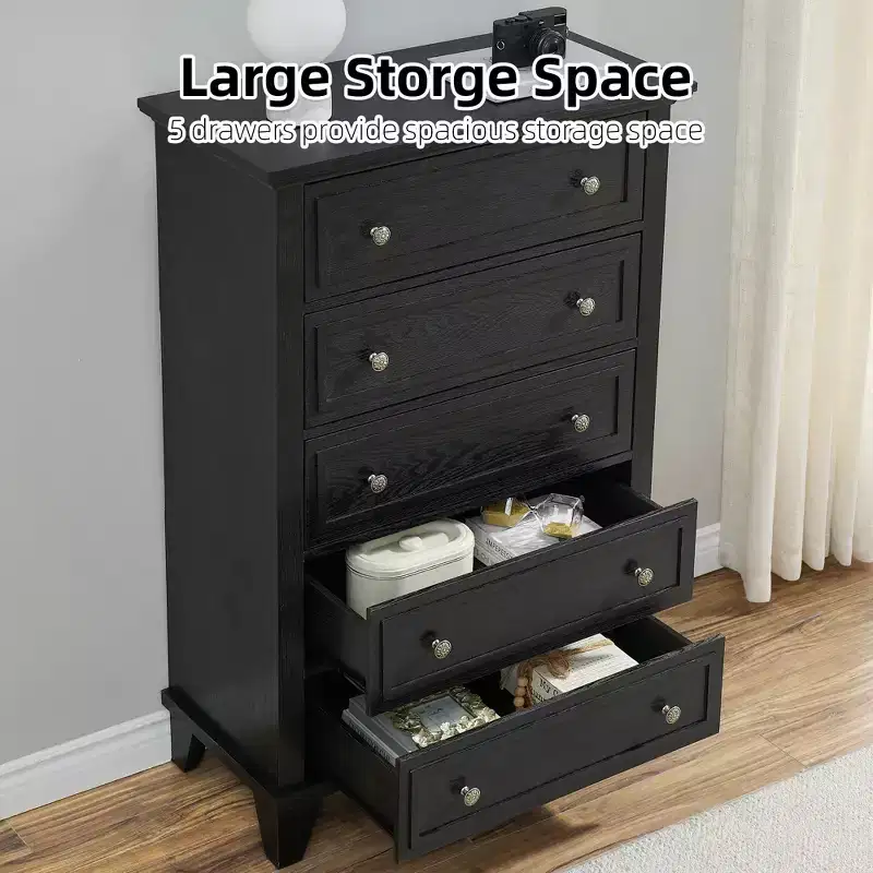 5 Drawer Dresser for Bedroom, 48'' Tall Skinny Farmhouse Chest of Drawers, Narrow Wood Dresser for Closet Living Room Apartments
