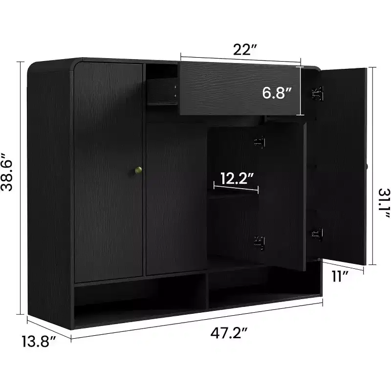 47.2 Inch Shoe Storage Cabinet with 4 Doors and 1 Drawer, Organizer with Rounded Corner, Narrow Large Capacity Cabinet for Hallway, Living Room