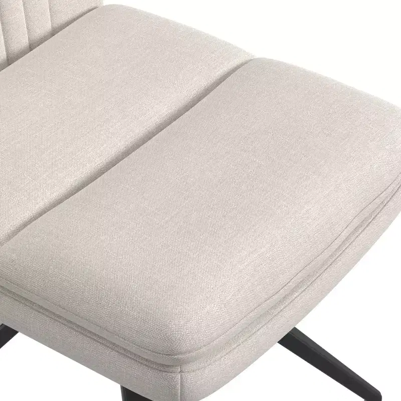 VECELO Upholstered Office Desk Chair Cross Legged Chair with Wide Padded Seat, Modern Computer Task Chair Gray/Beige