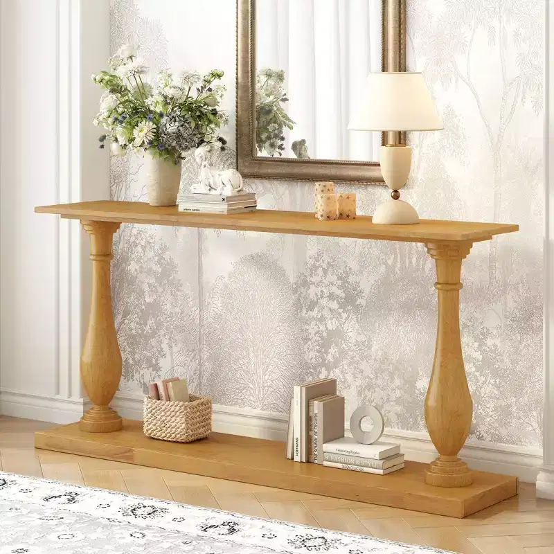 Bestier Console Tables for Entryway, 60 Wood 2-Tier Entry Hallway Table, Narrow Sofa Table Behind Couch Table for Living Room, Entrance