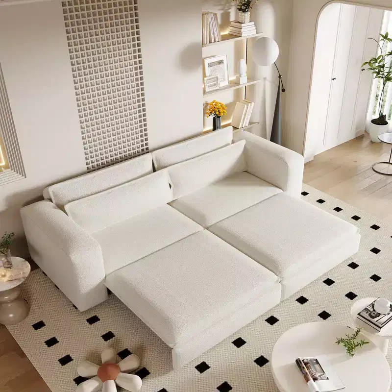 Whisen 93 King Pull Out Sleeper Sofa Bed, 3-In-1 Teddy Convertible Sofa Bed Couch with 2 Lumbar Pillows